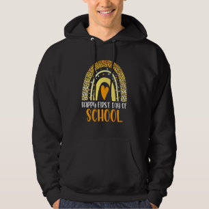 Happy First Day Of School Leopard Rainbow Teacher Hoodie