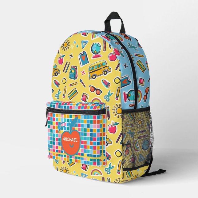 Happy First Day Of School Monogram Personalized Printed Backpack (Back Corner Right)