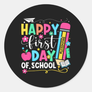 Happy First Day Of School Pencil Teacher Kids Back Classic Round Sticker