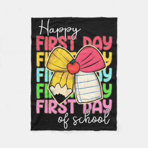 Happy First Day Of School Pencil Teacher Kids Back Fleece Blanket