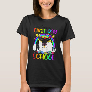 Happy First Day Of School Penguin Rainbow Back To T-Shirt