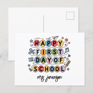 Happy First Day of School Personalized Name Holiday Postcard