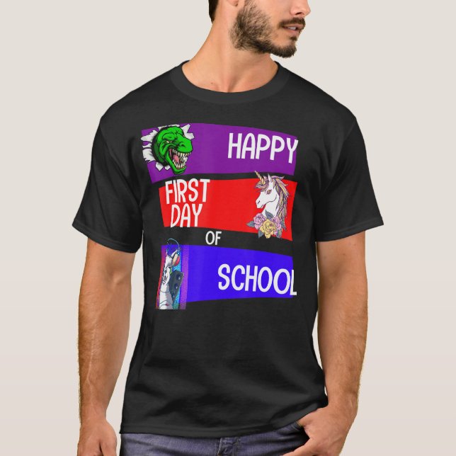 Happy First Day Of School Squad Grade Unicorn Dino T-Shirt (Front)