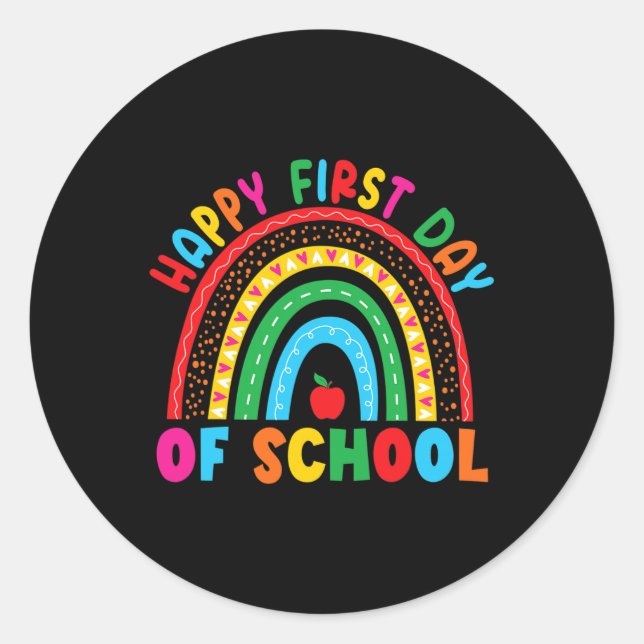 Happy First Day of School Teacher Back to School B Classic Round Sticker (Front)