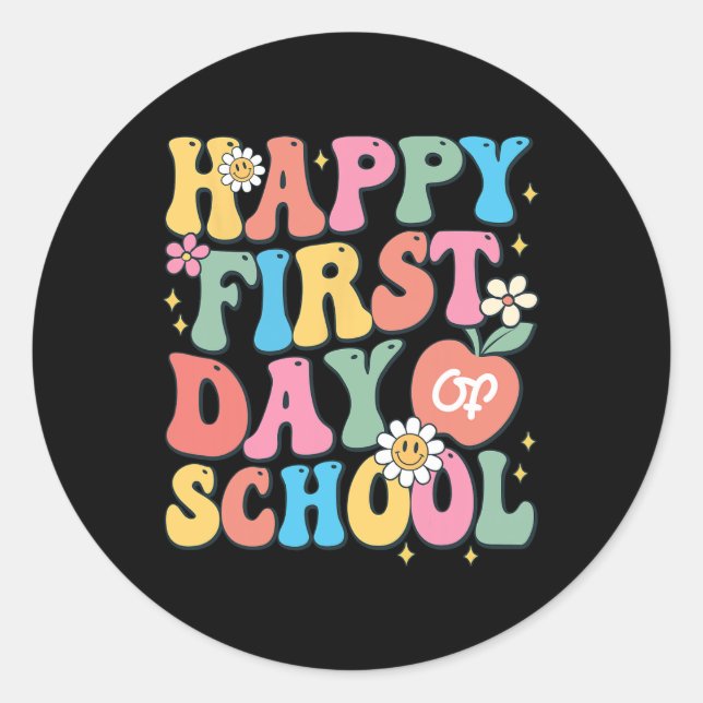 Happy First Day of School Teacher Boys Girls Back  Classic Round Sticker (Front)