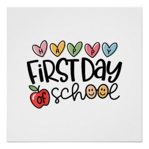 Happy First Day Of School Teacher Girl Kid Back To Poster