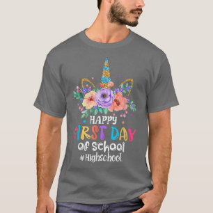 Happy First Day Of School Unicorn High School Back T-Shirt
