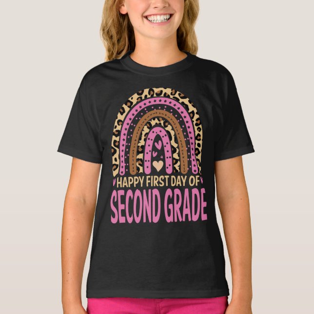 Happy First Day Of Second Grade Rainbow Leopard  T-Shirt (Front)