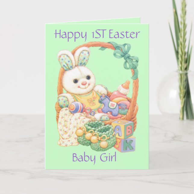 Happy First Easter Baby Girl (Customizable) Holiday Card (Front)