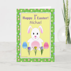 Happy First Easter Bunny Rabbit Personalized Card
