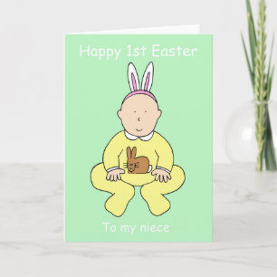 Happy First Easter Niece Baby in Bunny Ears Holiday Card