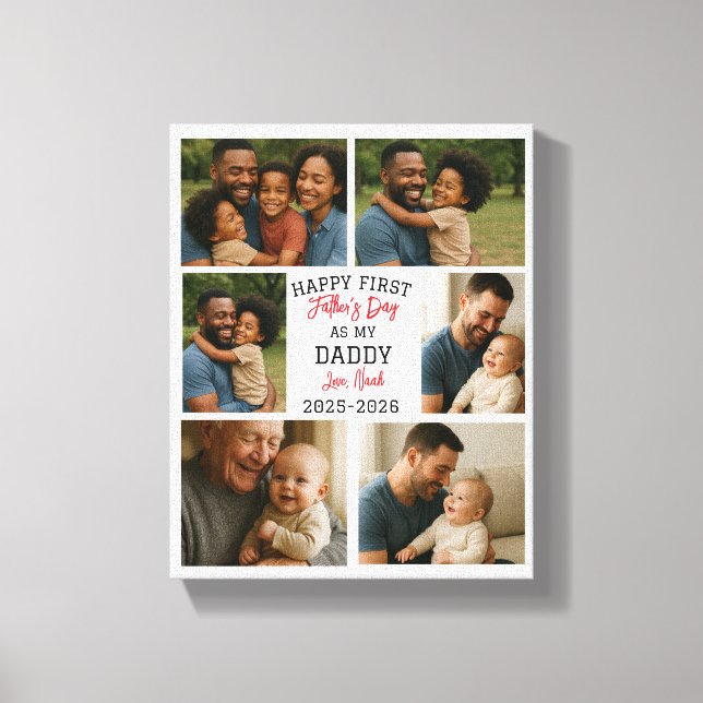 Happy First Father Day Personalized Photo Collage Canvas Print (Front)
