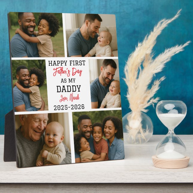 Happy First Father Day Photo Collage Plaque (Side)