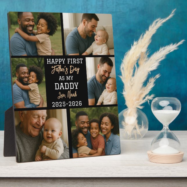 Happy First Father Day Photo Collage Plaque (Side)