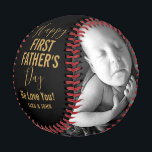 Happy First Father’s Day Black Gold 2 Photos Name Baseball<br><div class="desc">This words "Happy First Father's Day" with 2 family photos on gold text black background is a beautiful gift idea for this father's day or birthday event. The unique part here is that you can personalize it by putting names you want or adding your own words. If you can not...</div>