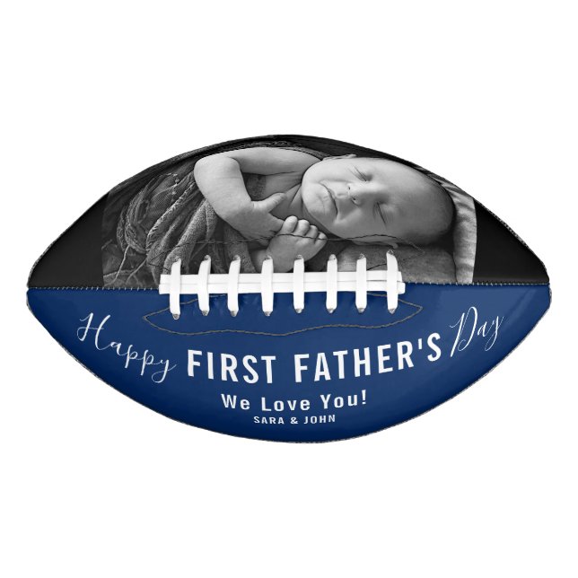 Happy First Father’s Day Blue Modern Photo Name Football (Front)