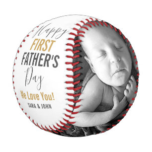 Happy First Father’s Day Gold Baby 2 Photos Name Baseball