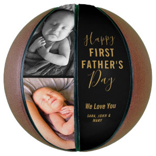 Happy First Father’s Day Modern Black 2 Photo Name Basketball