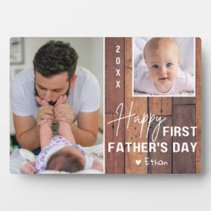 Happy First Father's Day 2 Photo Collage Wood Plaque