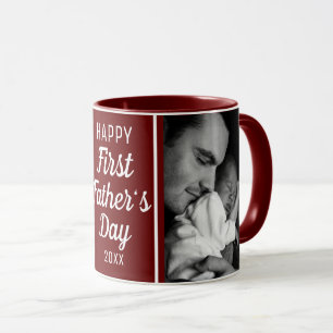 Happy First Father's Day 2 Photo Maroon Mug