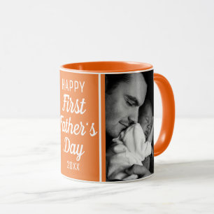 Happy First Father's Day 2 Photo Orange And White Mug