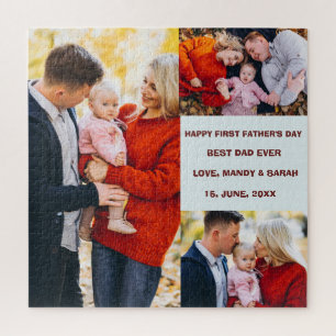 Happy First Fathers Day, 3 Photos &Custom Message Jigsaw Puzzle