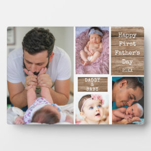  Happy First Father's Day 4 Photo Collage  Wood Plaque