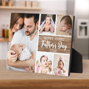 Happy First Father's Day 5 Photo Collage Wood Plaque