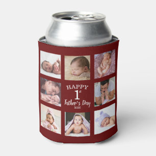 Happy First Father's Day 8 Photo Collage Maroon  Can Cooler