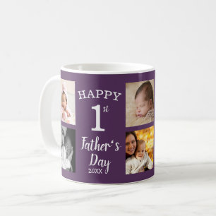 Happy First Father's Day 8 Photo Collage Purple Coffee Mug
