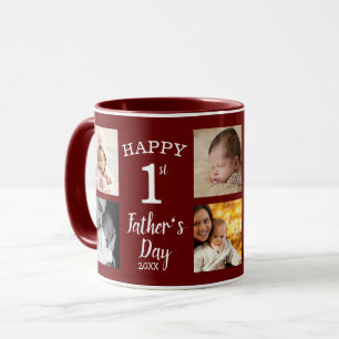 Happy First Father's Day 8 Photo Collage Red Mug