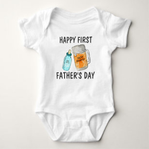 Happy First Father's Day Baby Bottle Beer Mug Name Baby Bodysuit