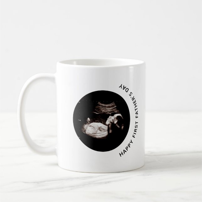 Happy First Father's Day Baby Sonogram Photo Coffee Mug (Left)