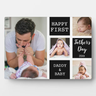 Happy First Father's Day Black 4 Photo Collage Plaque