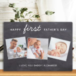 Happy First Father's Day Custom 3 Photo New Dad Plaque<br><div class="desc">Surprise dad this fathers day with a personalized 3 photo plaque. "Happy FIRST Fathers Day " Personalize this dad plaque with favourite photos, message and name.. Visit our collection for the best dad father's day gifts and personalized dad gifts. COPYRIGHT © 2020 Judy Burrows, Black Dog Art - All Rights...</div>