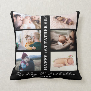 Happy First Father's Day Custom 6 Photo Collage T Throw Pillow