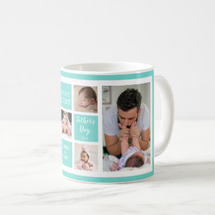 Happy First Father's Day Green 5 Photo Collage Coffee Mug