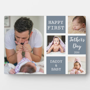 Happy First Father's Day Grey 4 Photo Collage Plaque