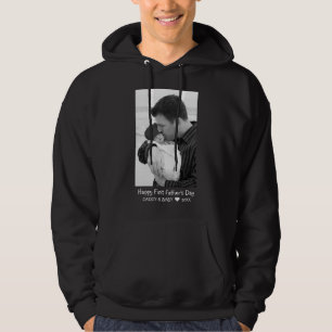 Happy First Father's Day New Dad Baby Photo Black Hoodie