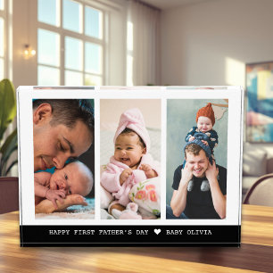 Happy First Fathers Day New Dad Black 3 Collage Photo Block