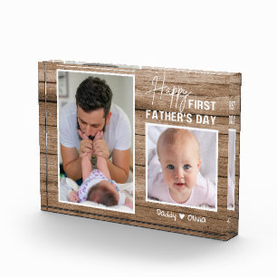 Happy First Father's Day New Dad Wood 2 Photo  Block