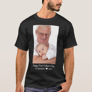 Happy First Father's Day New Grandpa Photo Black T-Shirt