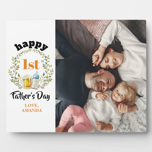 Happy first Father's Day orange Photo Plaque (Front)