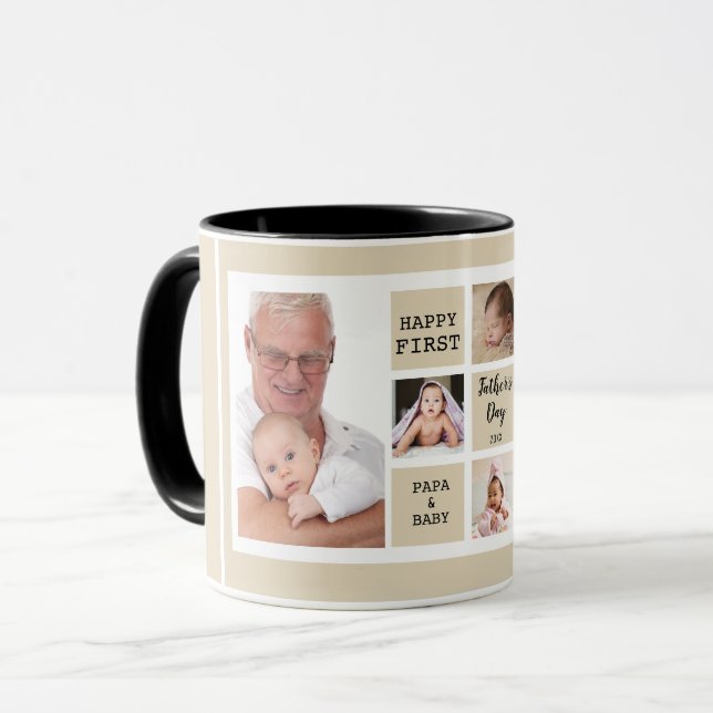 Happy First Father's Day Papa 5 Photo Collage   Mug (Front Left)