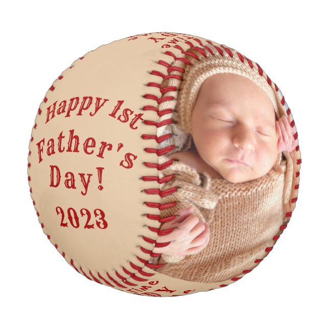 Happy First Father's Day Personalized 2 Photo Base Baseball (Angled)