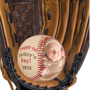 Happy First Father's Day Personalized 2 Photo Base Baseball