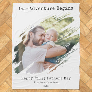 Happy First Fathers Day Personalized Photo Fleece Blanket