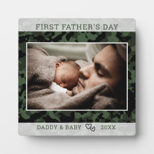 Happy First Father's Day Photo Green Camo Plaque