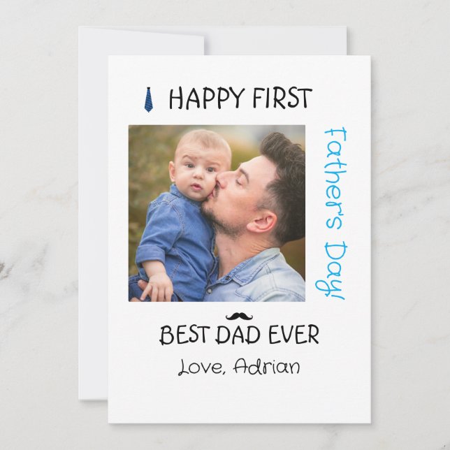 Happy First Father's Day Typography Photo Greeting Holiday Card (Front)