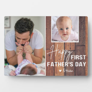 Happy First Father's Day Wood 2 Photo Collage Plaque